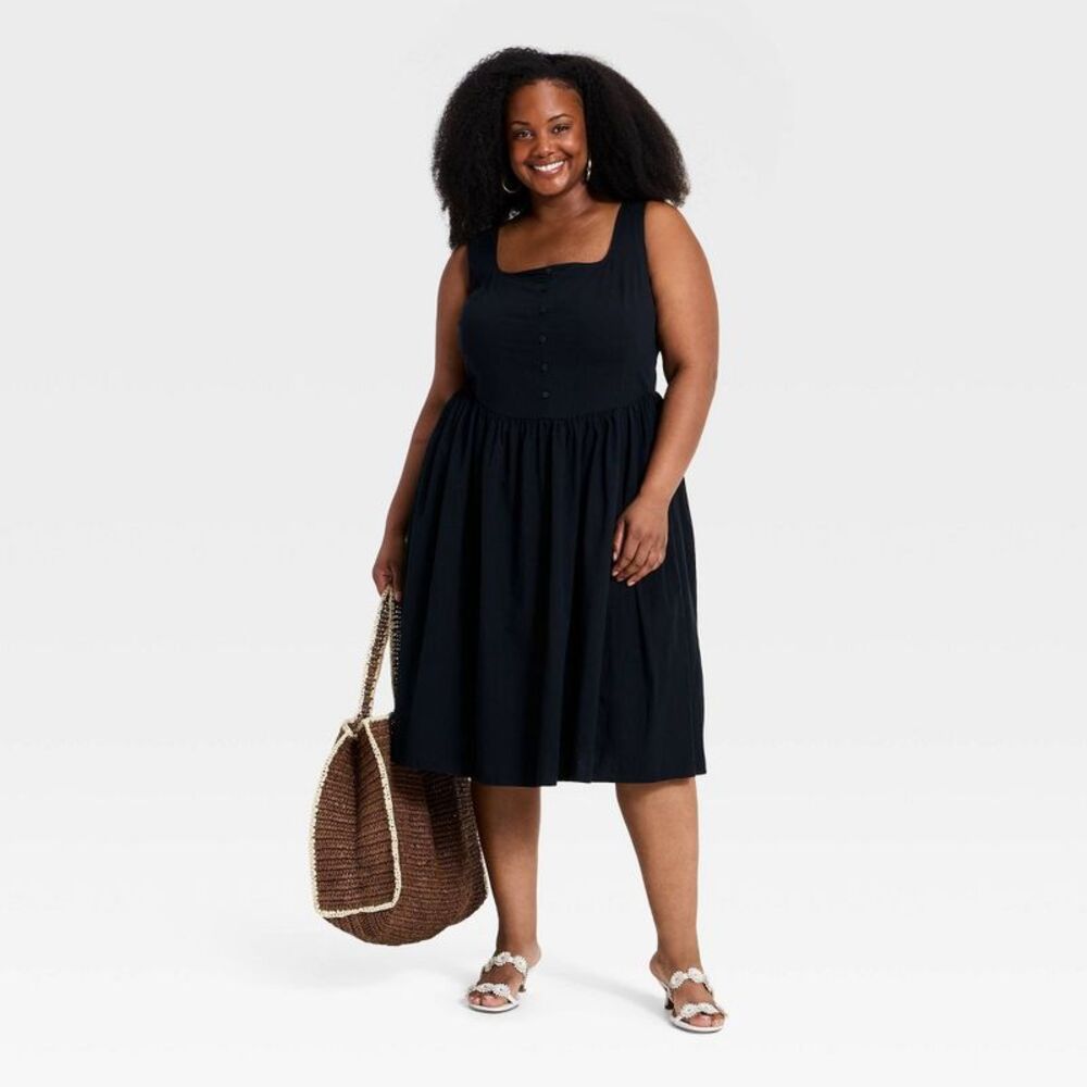 Ava & Viv - Women's Plus Sleeveless Button-Front Midi A-Line D Black - Picture 3 of 3